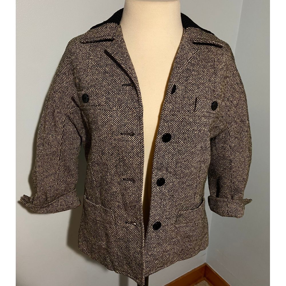 Vtg Arthur Jay S Blk Cream Tweed 3/4 Slv Short Cropped Swing 50s 60s Jacket - Picture 8 of 11